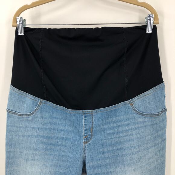 Isabel Maternity Light Blue Wash Raw Hem Crossover Over Belly Panel Jegging Jean - Picture 7 of 10